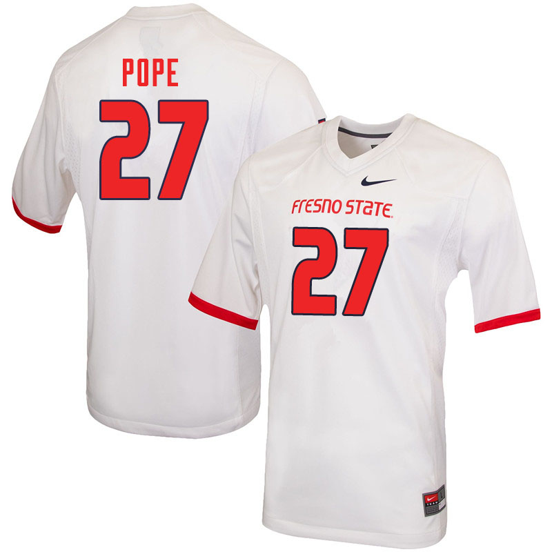 Men #27 Zane Pope Fresno State Bulldogs College Football Jerseys Sale-White - Click Image to Close
